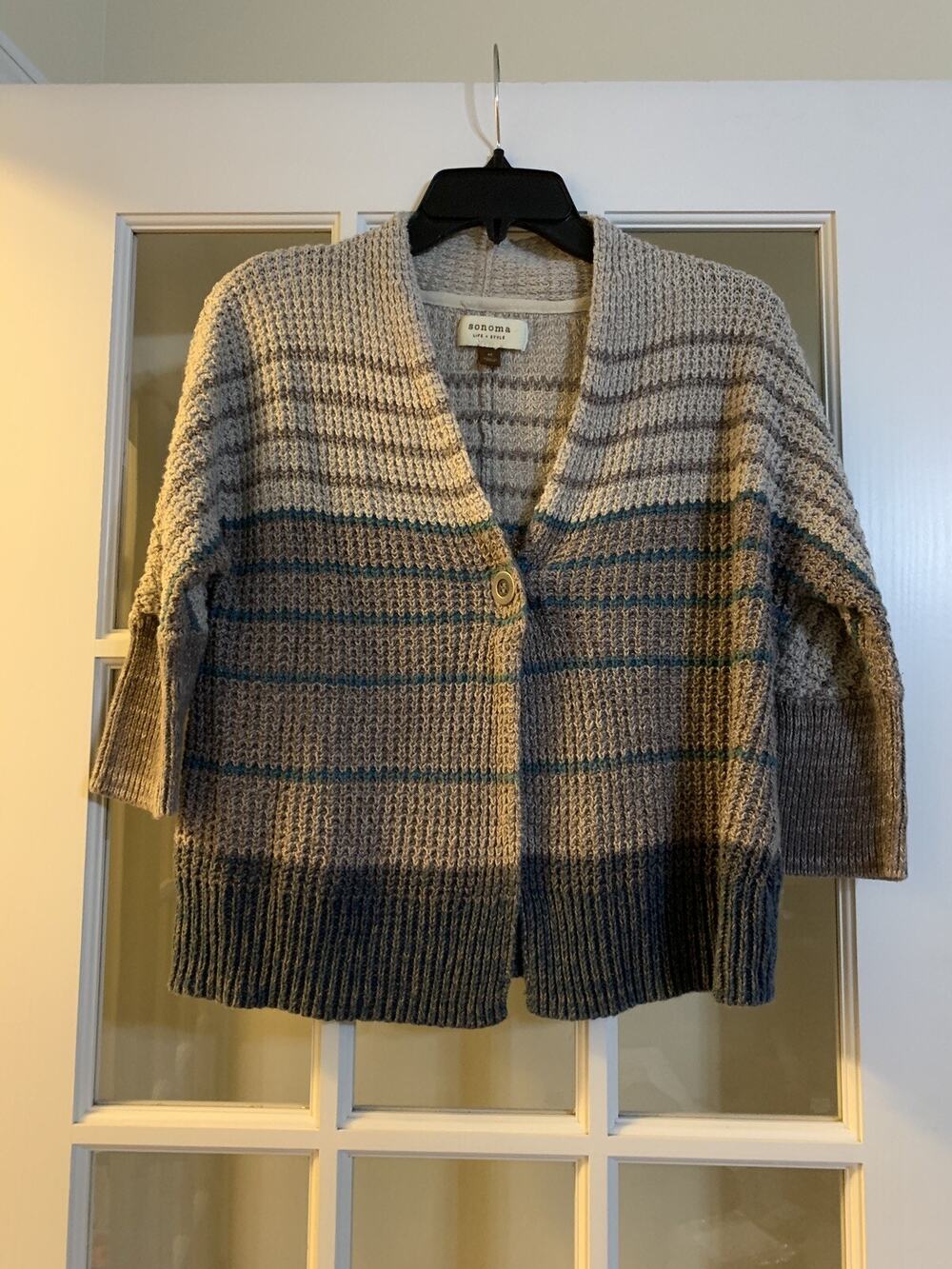 Sonoma womens knit cardigan button down grey blue womens size medium